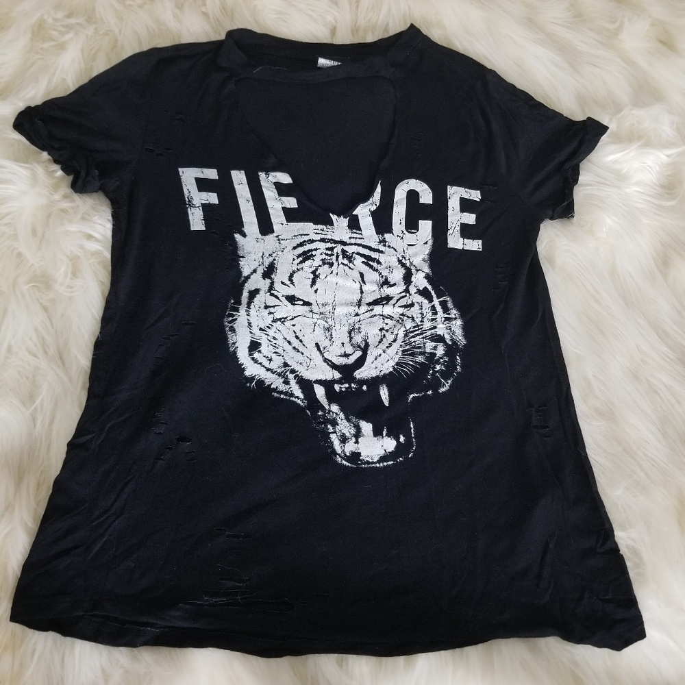 Customized Distressed Tiger "FIERCE" T-Shirt